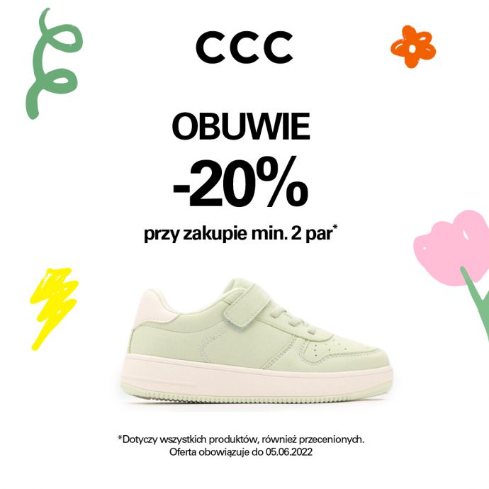 – 20% przy zakupie min. 2 par obuwia w CCC!