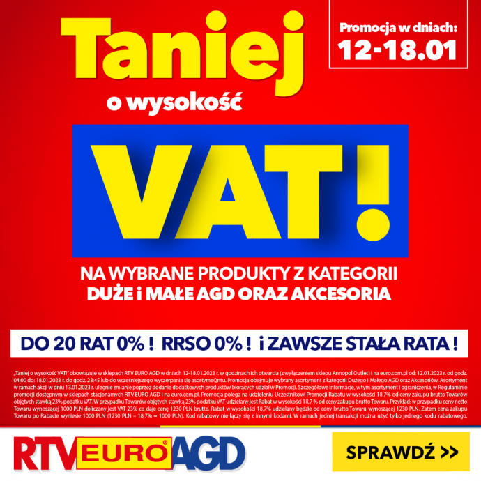 Taniej o wysokość VAT w RTV EURO AGD!
