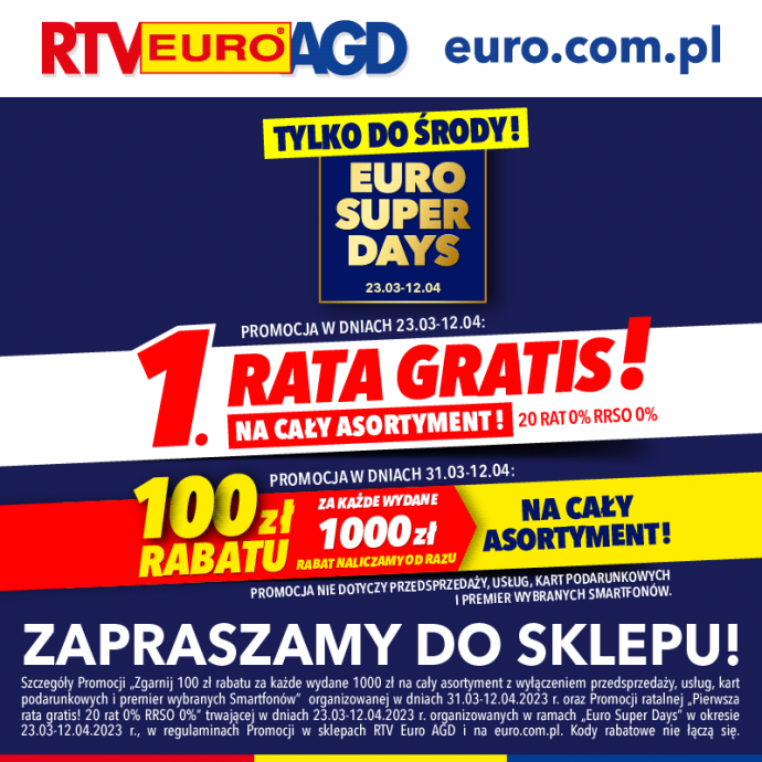 W RTV EURO AGD 100 zł za każde wydane 1000 zł